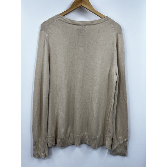 Nanette Lepore Sweater Womens Cashmere Crew Neck Fleece Pullover Beige Brown XL - Picture 5 of 8